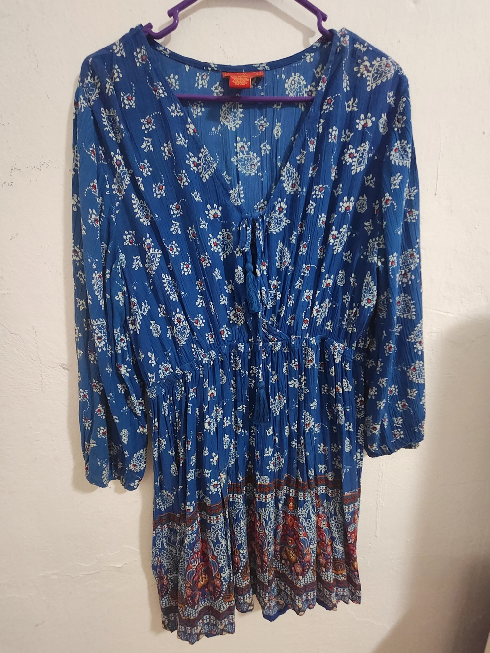 Lucky Brand Blue Floral Long-Sleeve Boho Dress